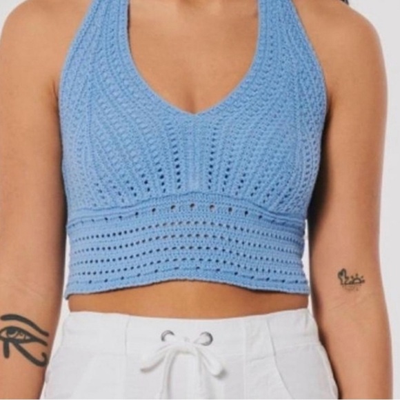 Hollister Tops - Hollister NWT Blue Crochet Halter Top